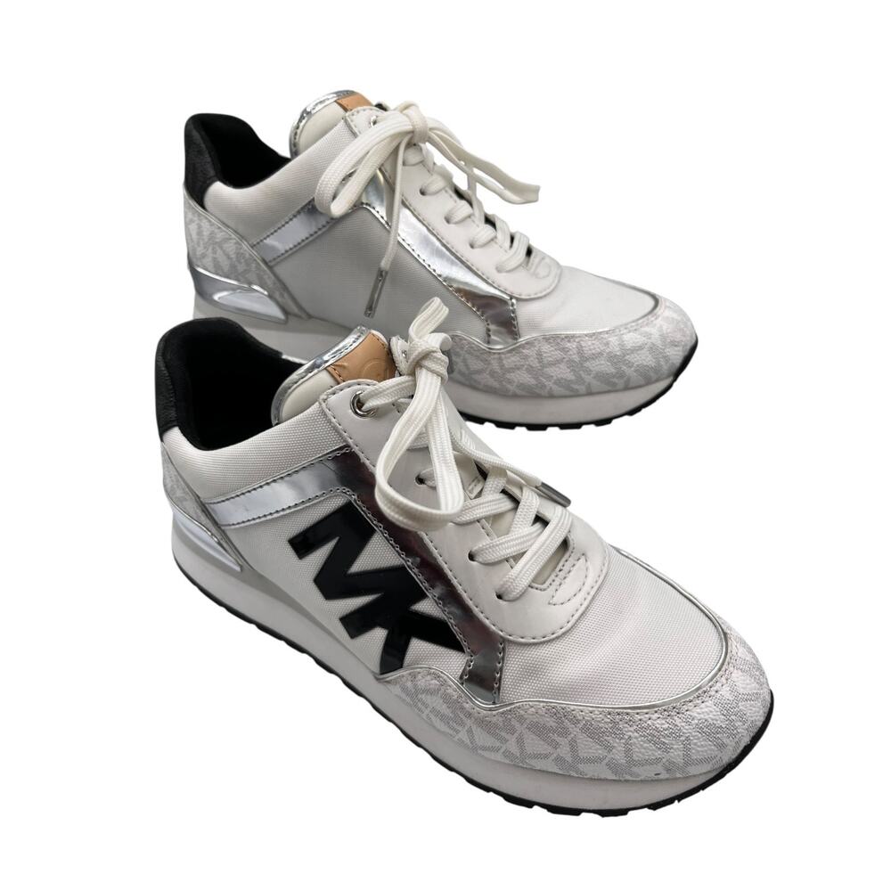 Michael Michael Kors Maddy Trainer White Black Silver Logo Sneaker Size 7